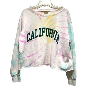 OOTD Style Cropped California Tie Dye Crewneck Sweatshirt